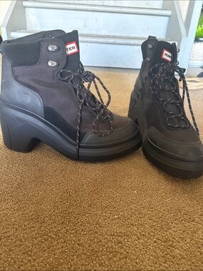 Hunter Black Platform Lace-Up Women's Winter & Rain Boots